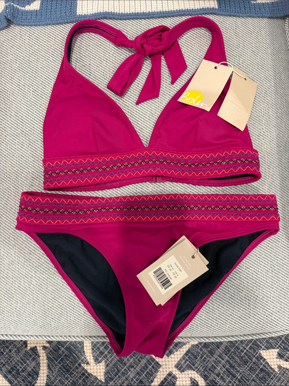 Boden Bright Fuchsia Halter Tie Bikini Set